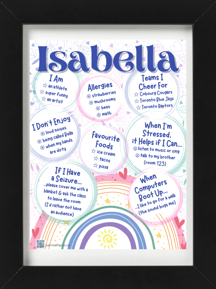 Painted Fox Co's quick-point design titled Isabella, with rainbows and vines in soft primary colours.