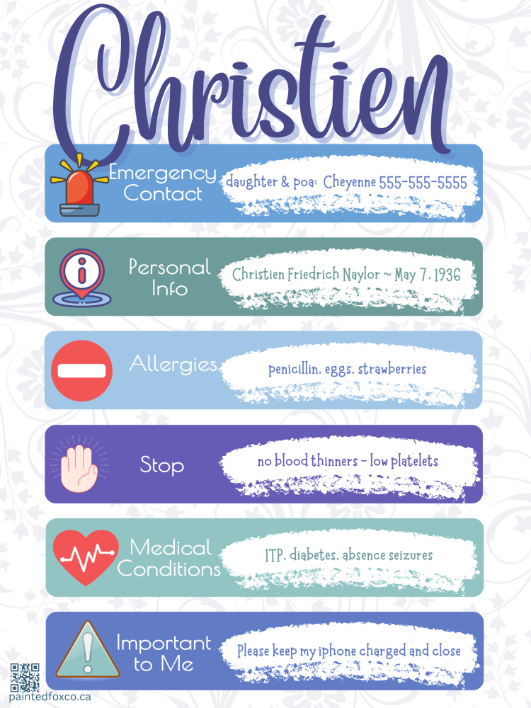 Painted Fox Co's quick-point design titled Christien, with bold icons in a blue, green and purple palette.