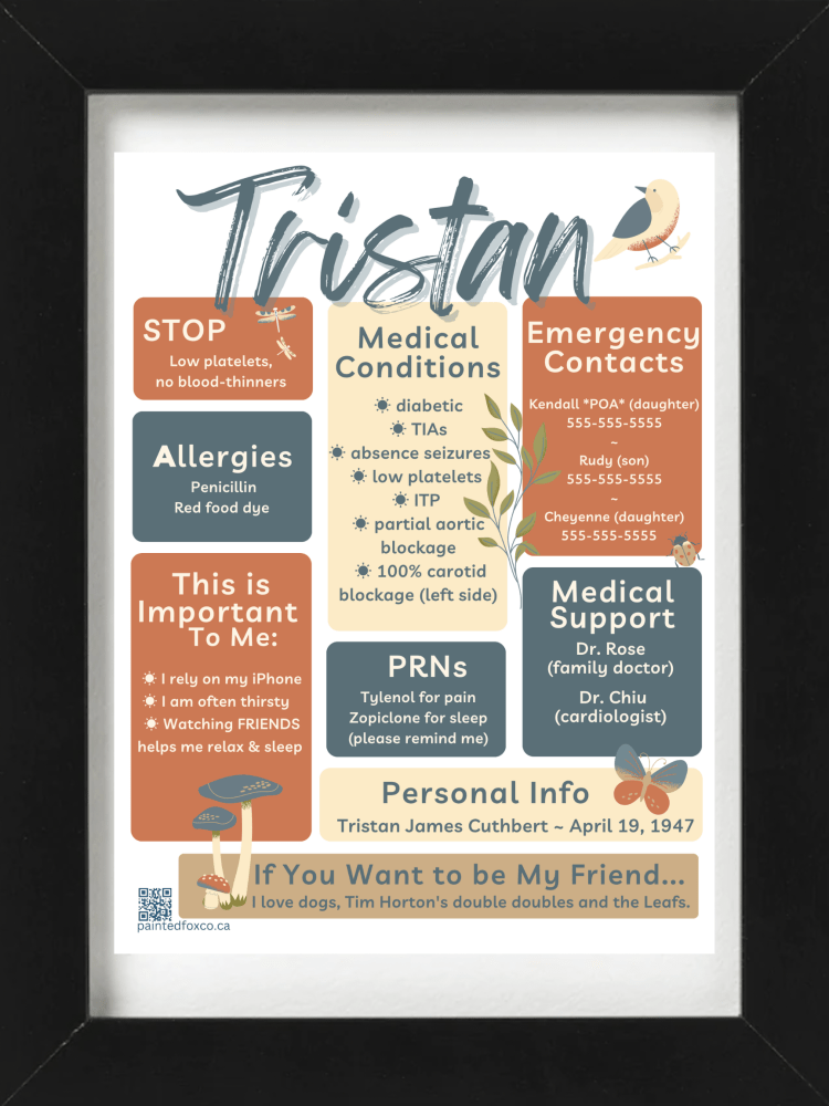 Painted Fox Co's quick-point design titled Gordon, with birds, fireflies and mushrooms in rust and grey-blue palette.